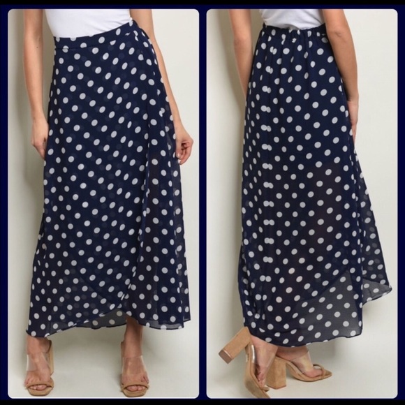 A Girl Thing Dresses & Skirts - Maxi Navy and White Polka Dot Sheer Skirt w/Lining
